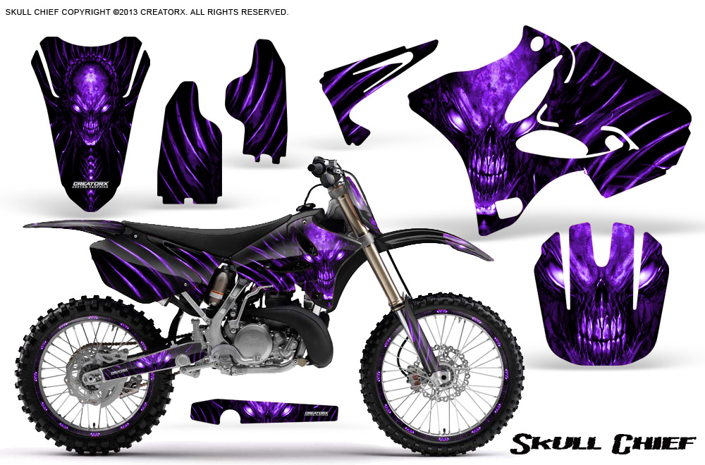 Yamaha YZ125-YZ250 02-12 Graphics Kit Skull Chief Purple NP Rims